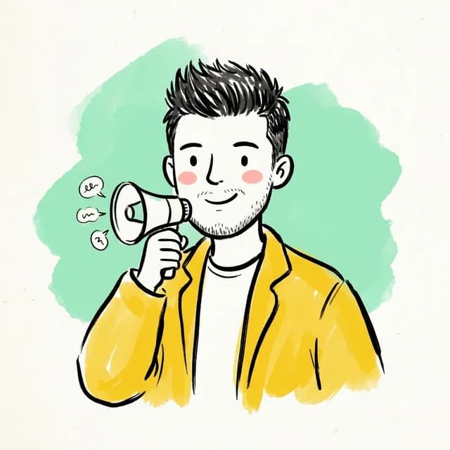 Illustrated portrait of Sinchan with a megaphone